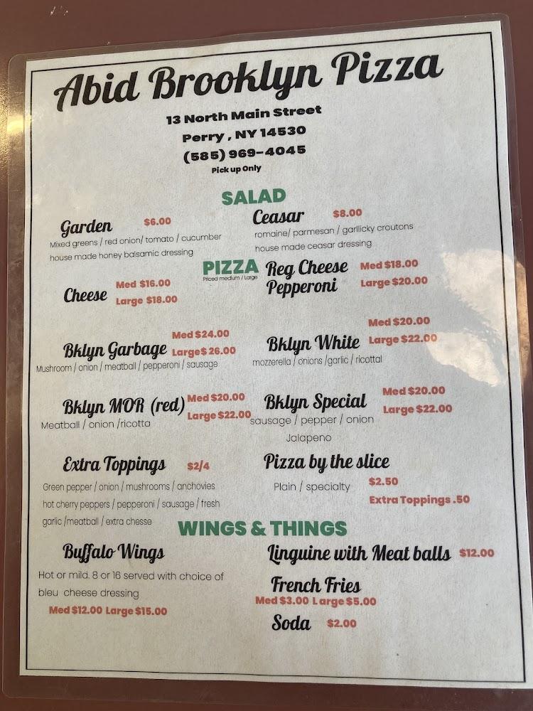 Abid's Brooklyn Pizza Menu image 1